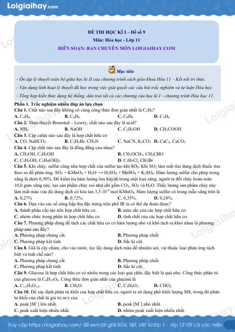 Đề thi học kì 1 Hóa 11 Cánh diều - Đề số 9